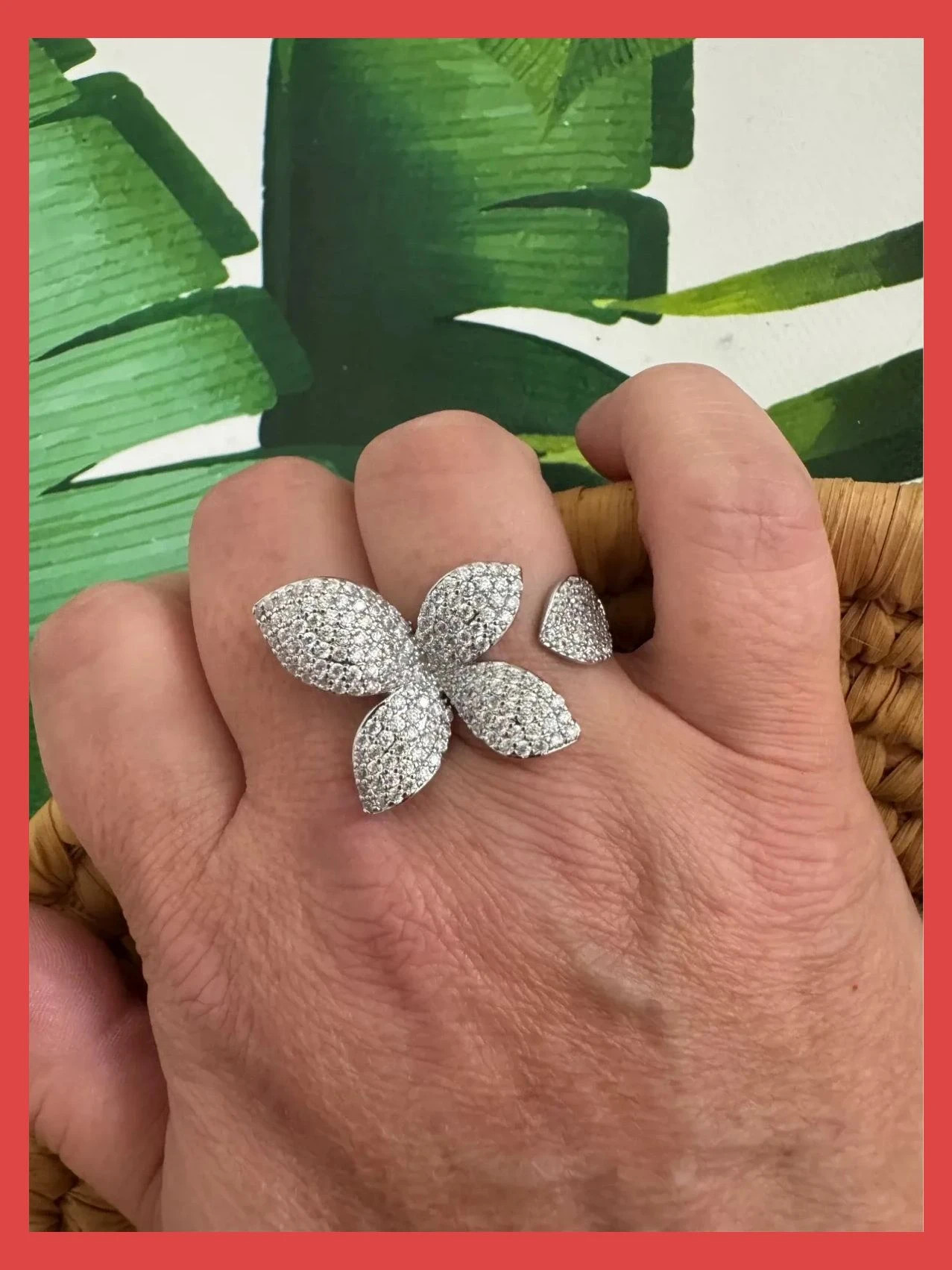 Anillo acero inoxidable con piedras strass, ajustable 🦋