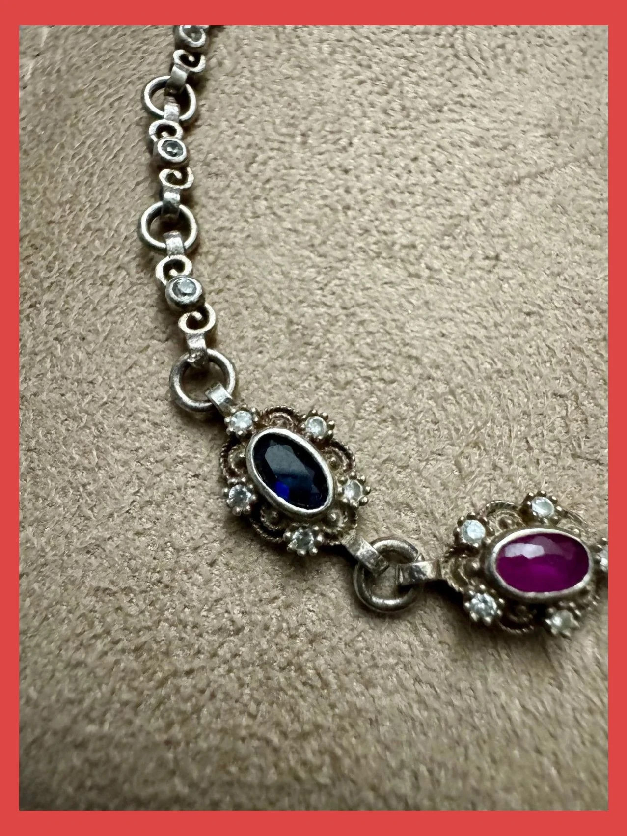 Pulsera plata 925 vintage con piedras preciosas Zafiro , Rubie,esmeralda 🦋 – Vintage Dressing 3