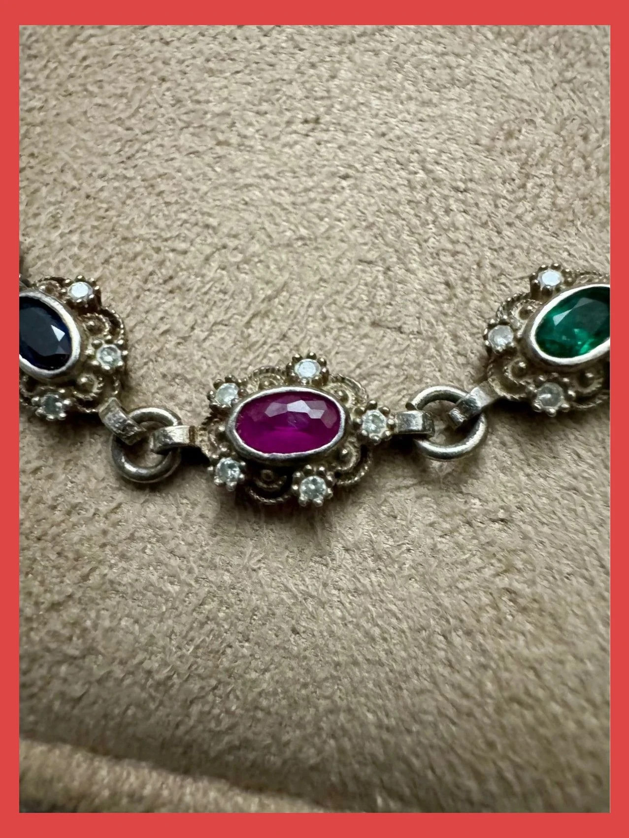 Pulsera plata 925 vintage con piedras preciosas Zafiro , Rubie,esmeralda 🦋 – Vintage Dressing 4