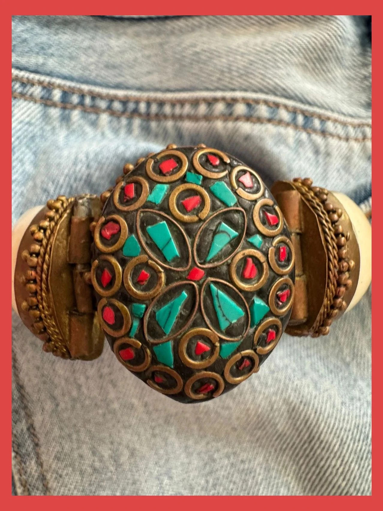 Brazalete ancho vintage con piedras naturales 🦋 – Vintage Dressing 3