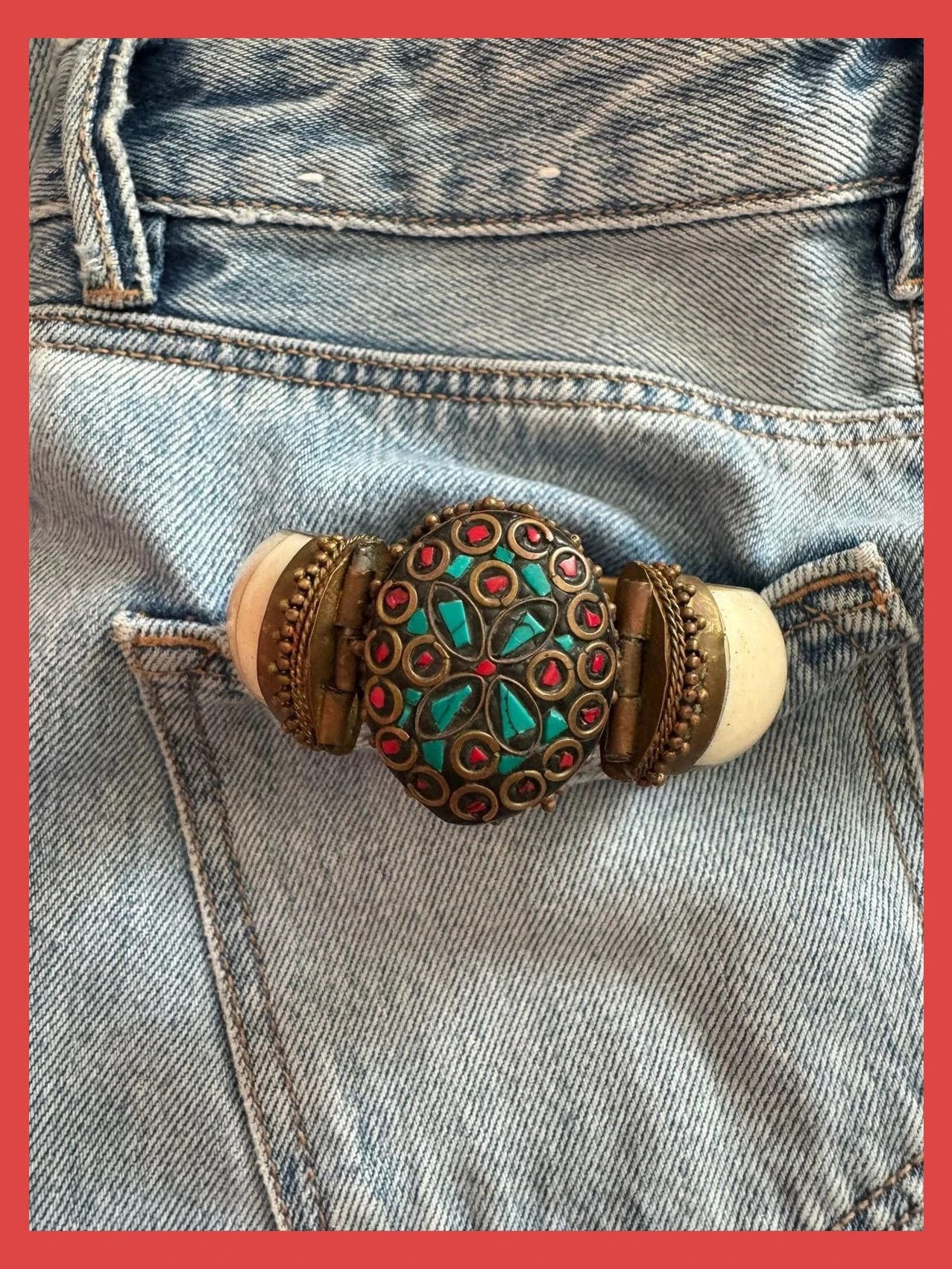 Brazalete ancho vintage con piedras naturales 🦋 – Vintage Dressing 2