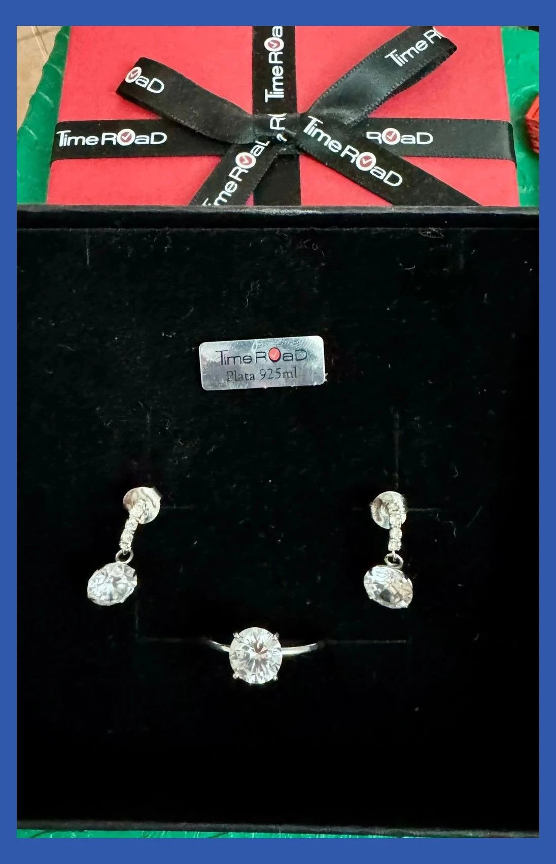 Conjunto pendientes y anillo plata 925 con piedra zirconita 🦋 – Time Road