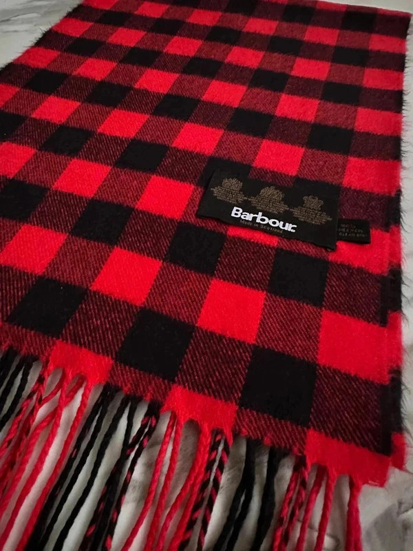 Vintage écharpe🧣 scarf rouge red Barbour à carreaux tartan 100% laine lambswool unisexe Réf85 – Barbour 2
