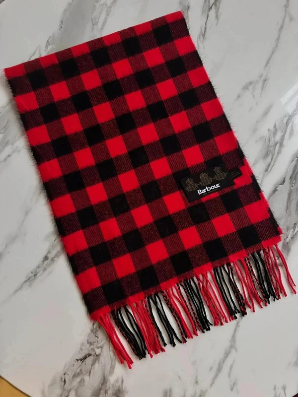 Vintage écharpe🧣 scarf rouge red Barbour à carreaux tartan 100% laine lambswool unisexe Réf85