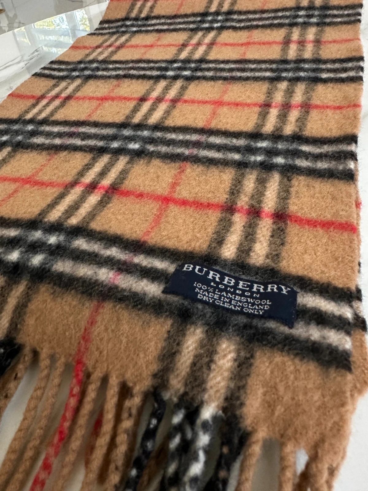 Vintage écharpe🧣scarf Burberry camel à carreaux tartan 100% Laine d'agneau lambswool unisexe Ref50 – Burberry 2