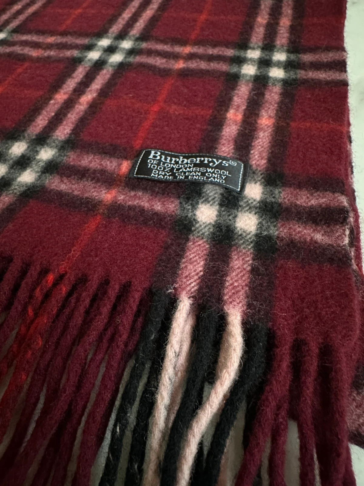 Vintage écharpe🧣scarf Burberry bordeaux burgundy à carreaux tartan 100% Laine d'agneau lambswool – Burberry 2