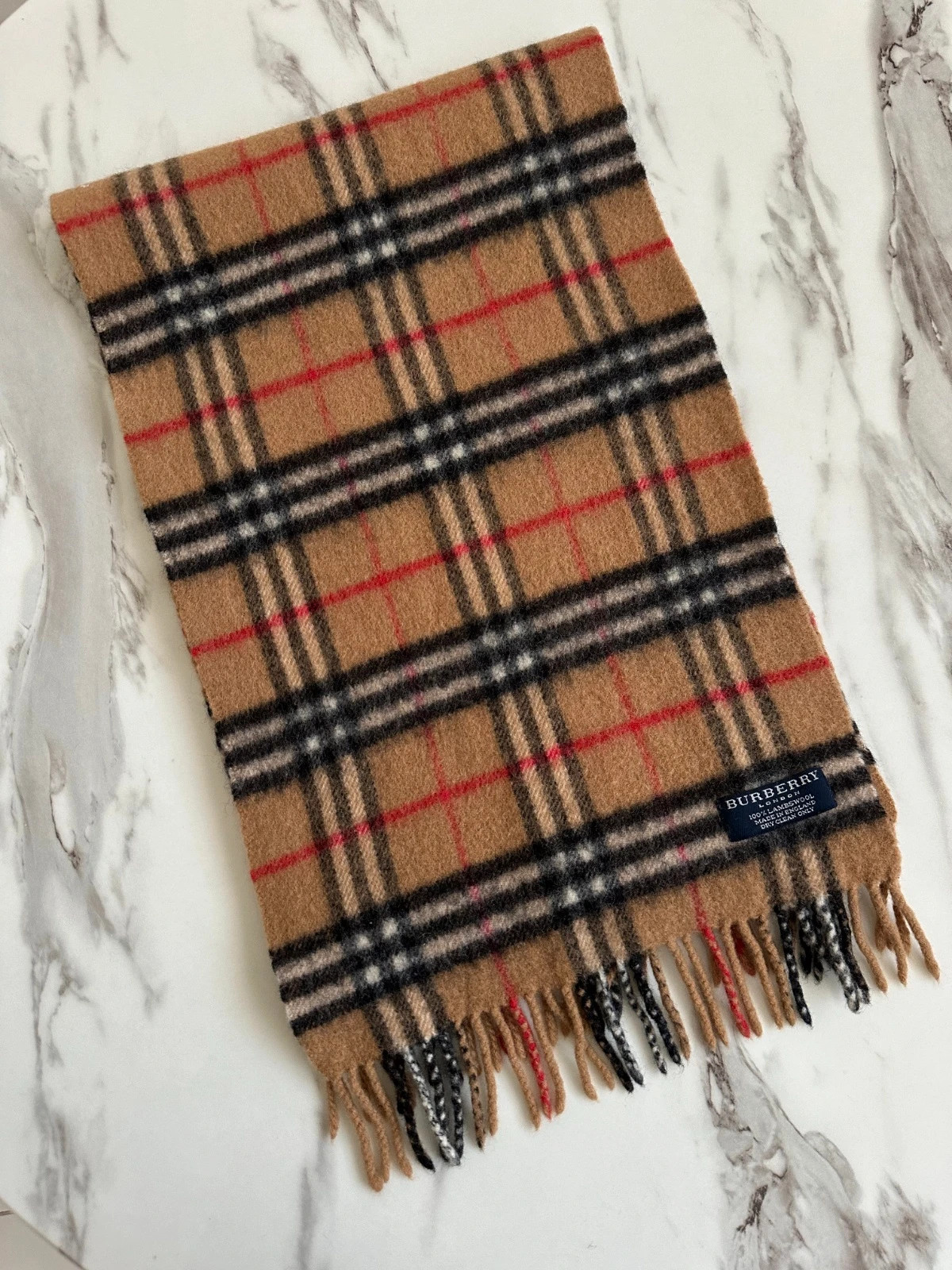 Vintage écharpe🧣scarf Burberry camel à carreaux tartan 100% Laine d'agneau lambswool unisexe Ref50