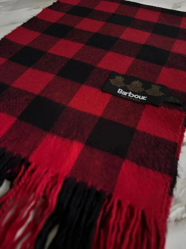 Vintage écharpe🧣scarf rouge red Barbour à carreaux tartan 100% laine lambswool unisexe Ref190 – Barbour 2