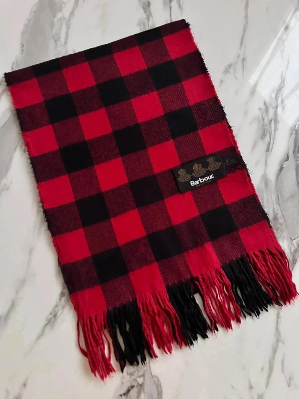 Vintage écharpe🧣scarf rouge red Barbour à carreaux tartan 100% laine lambswool unisexe Ref190
