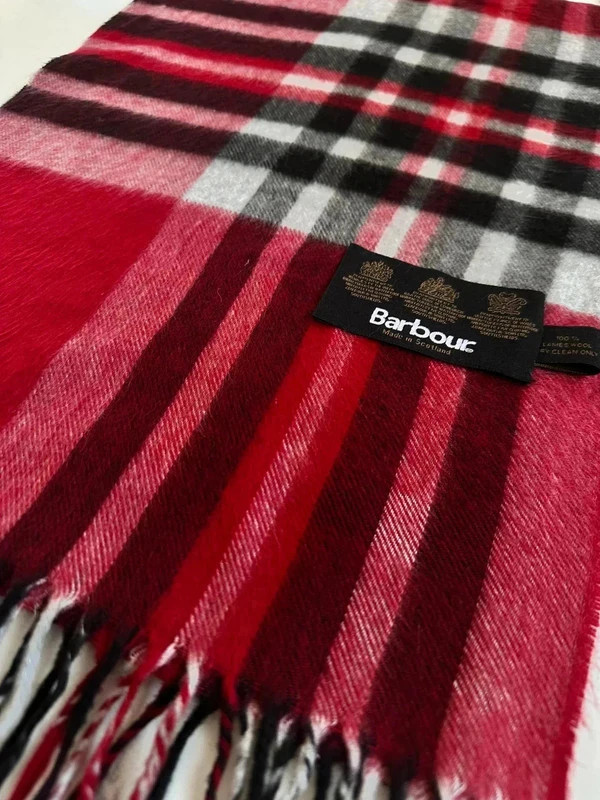 Vintage écharpe🧣scarf rouge red Barbour à carreaux tartan 100% laine lambswool unisexe Ref25 – Barbour 2