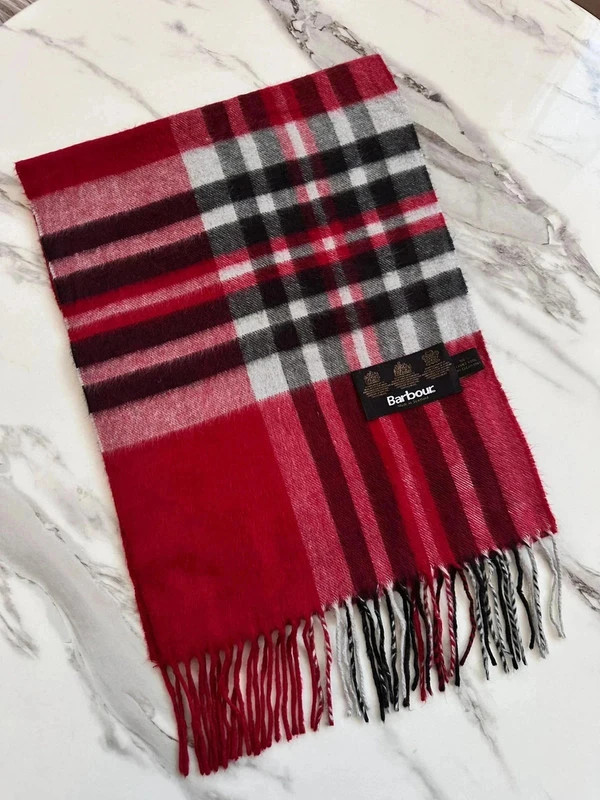 Vintage écharpe🧣scarf rouge red Barbour à carreaux tartan 100% laine lambswool unisexe Ref25