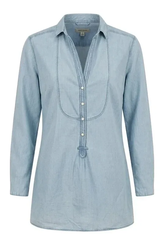 Blusa de denim azul claro manga larga