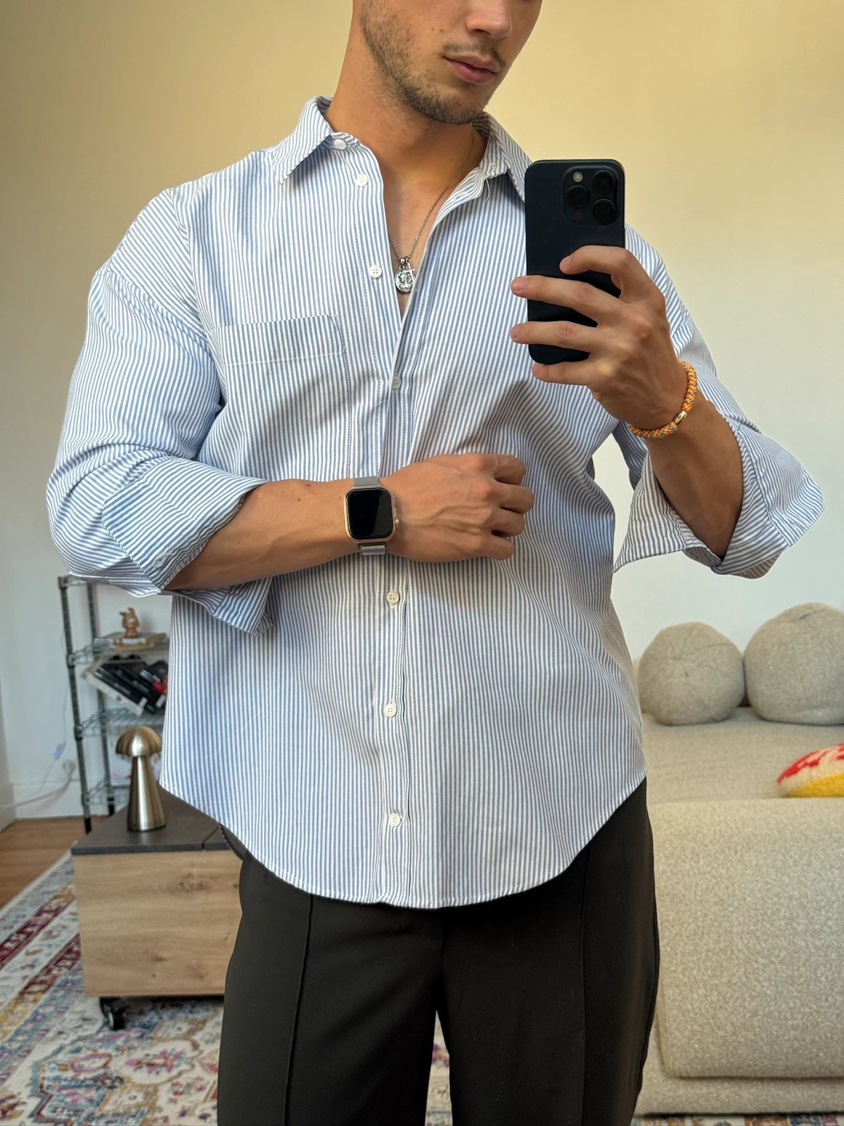 Chemise Zara blanche rayure bleu – Zara – taille M 4