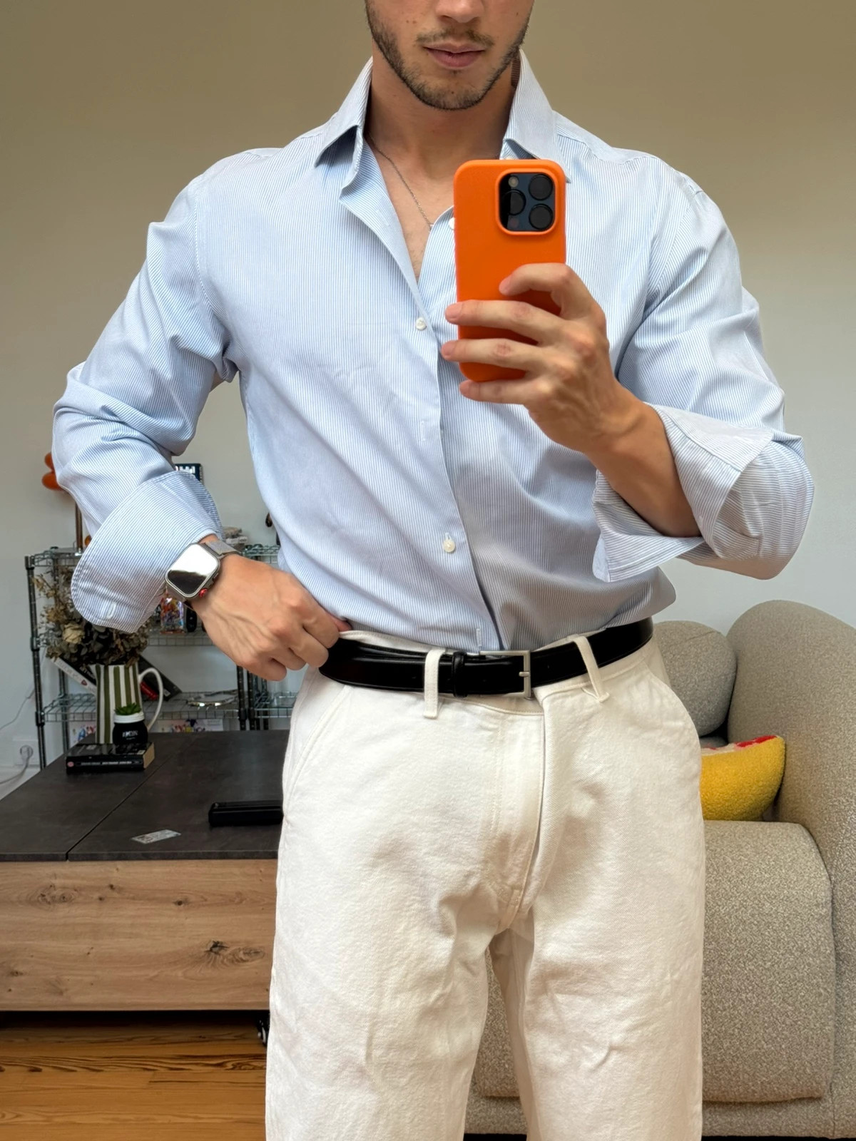 Chemise Uniqlo rayé super non-iron slim fit bleu et blanche taille M – Uniqlo – taille M 3