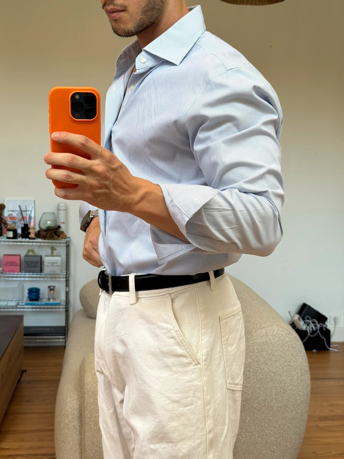 Chemise Uniqlo rayé super non-iron slim fit bleu et blanche taille M – Uniqlo – taille M 4