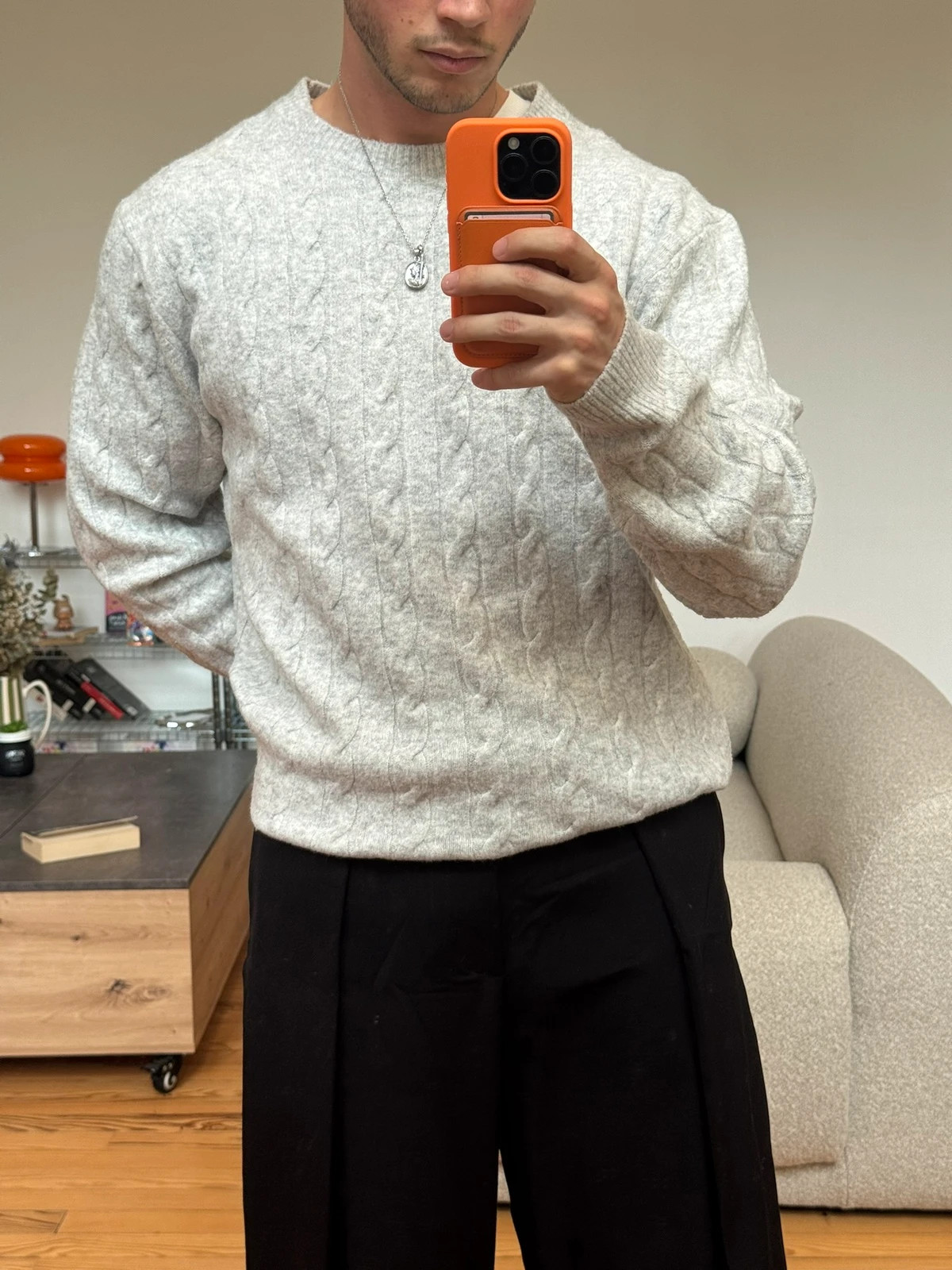 Pull torsadé gris Uniqlo – Uniqlo – taille L 2