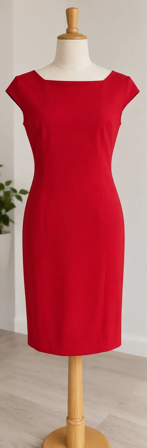 Robe rouge sans manches avec fermeture éclair dorée dans le dos 