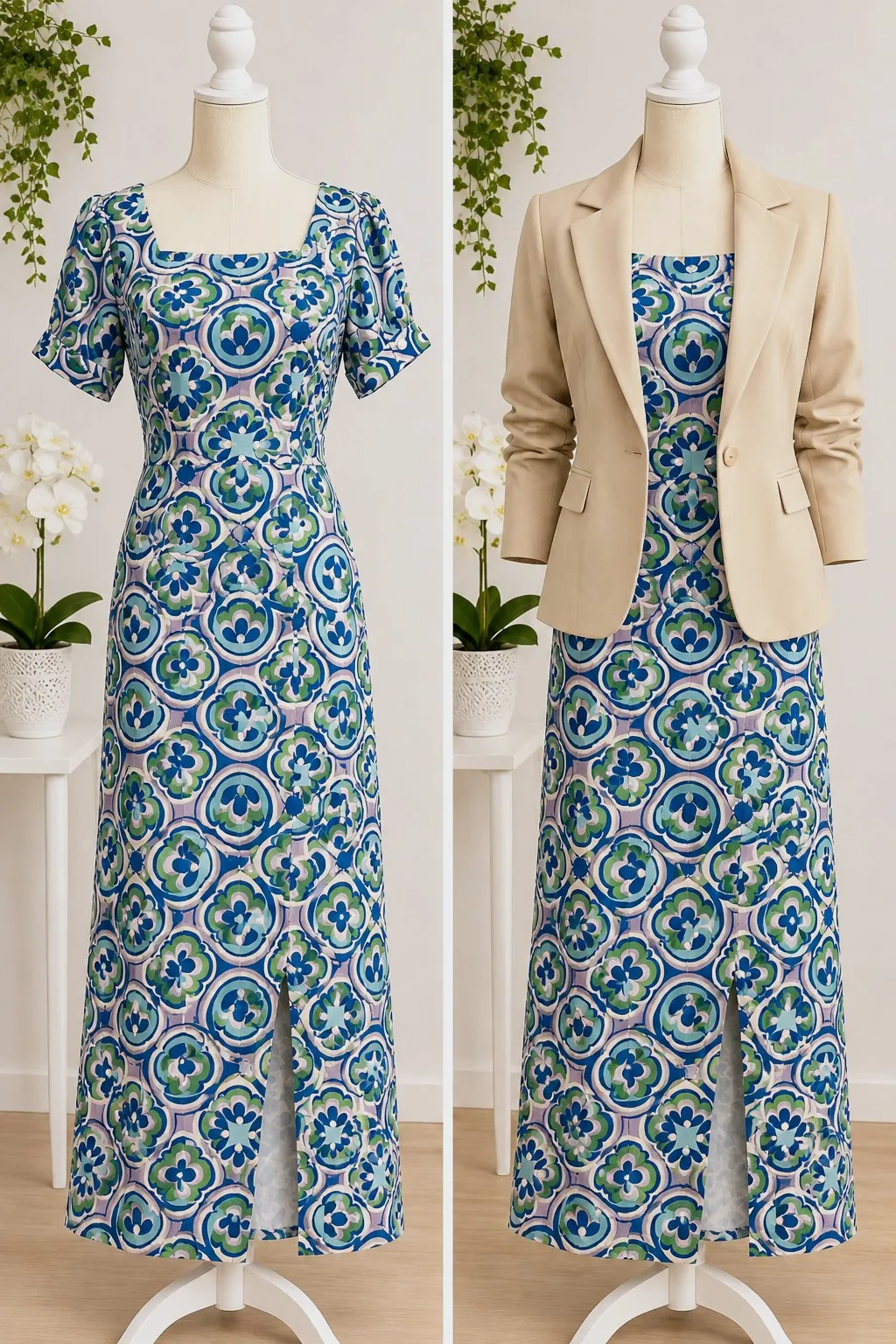 Robe longue Angeleye taille 40 motifs bleu et vert. 