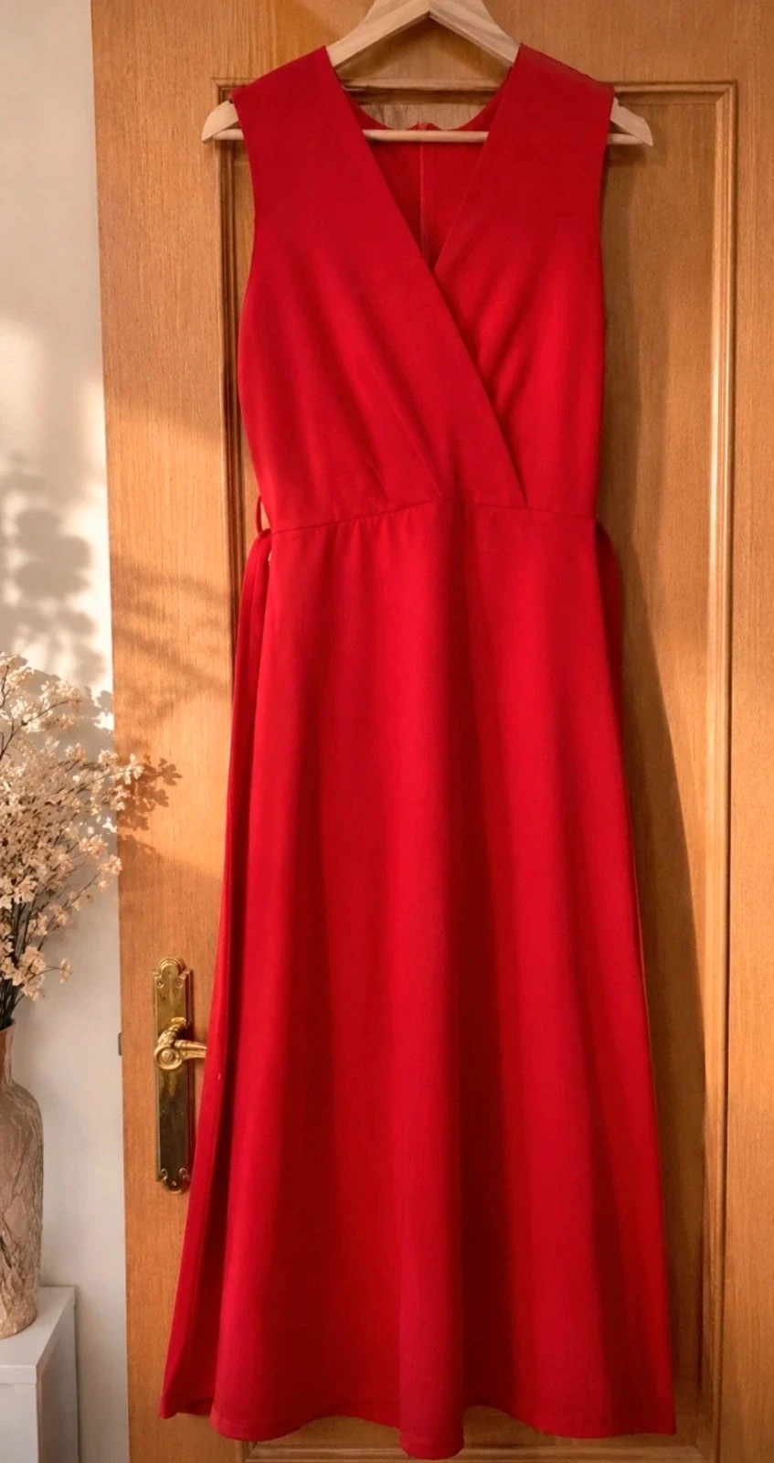 Vestido largo rojo elegante con cinturón | Talla única | Escote cruzado – marca local – taille Taille unique 2