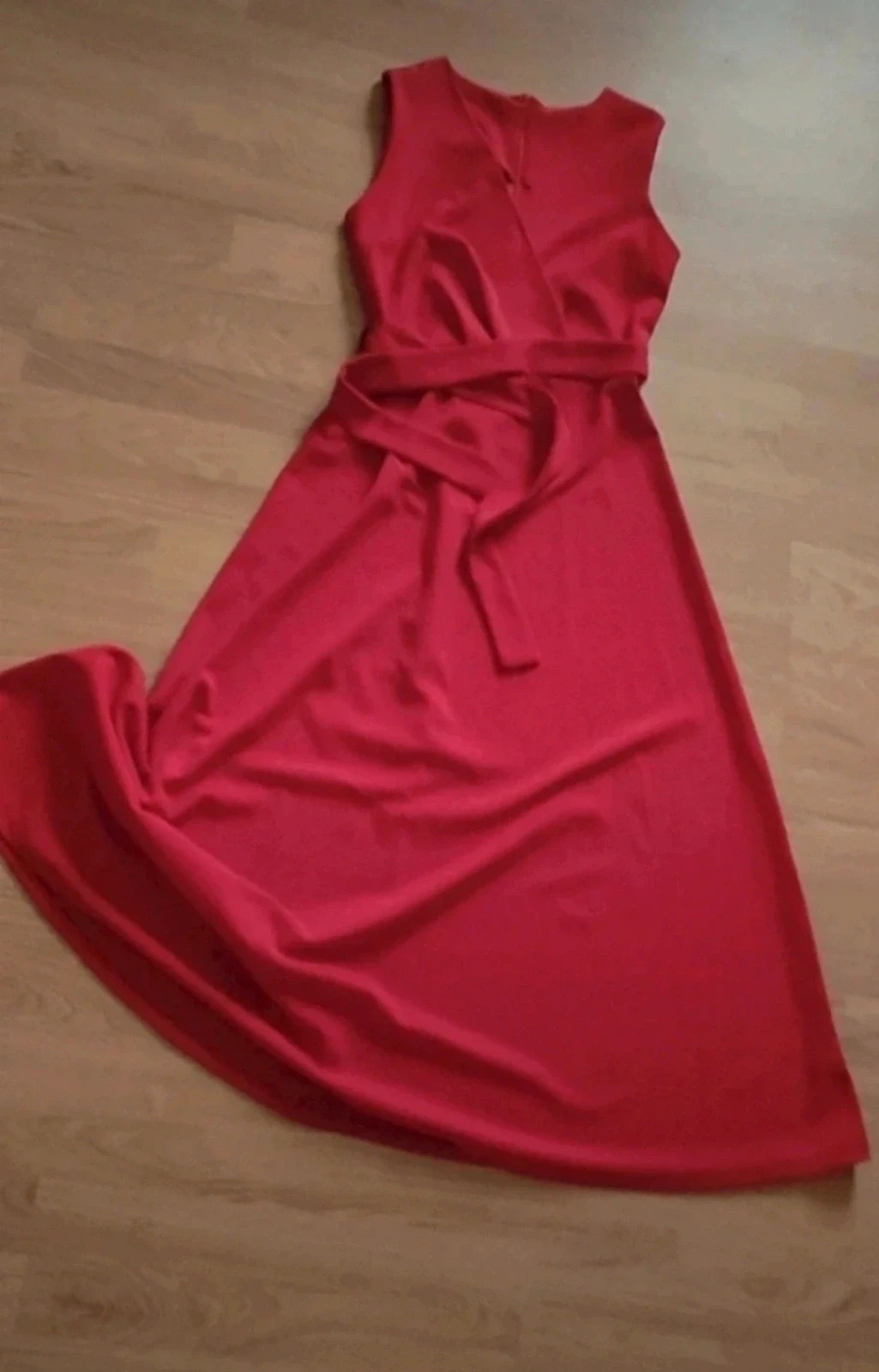 Vestido largo rojo elegante con cinturón | Talla única | Escote cruzado – marca local – taille Taille unique 5