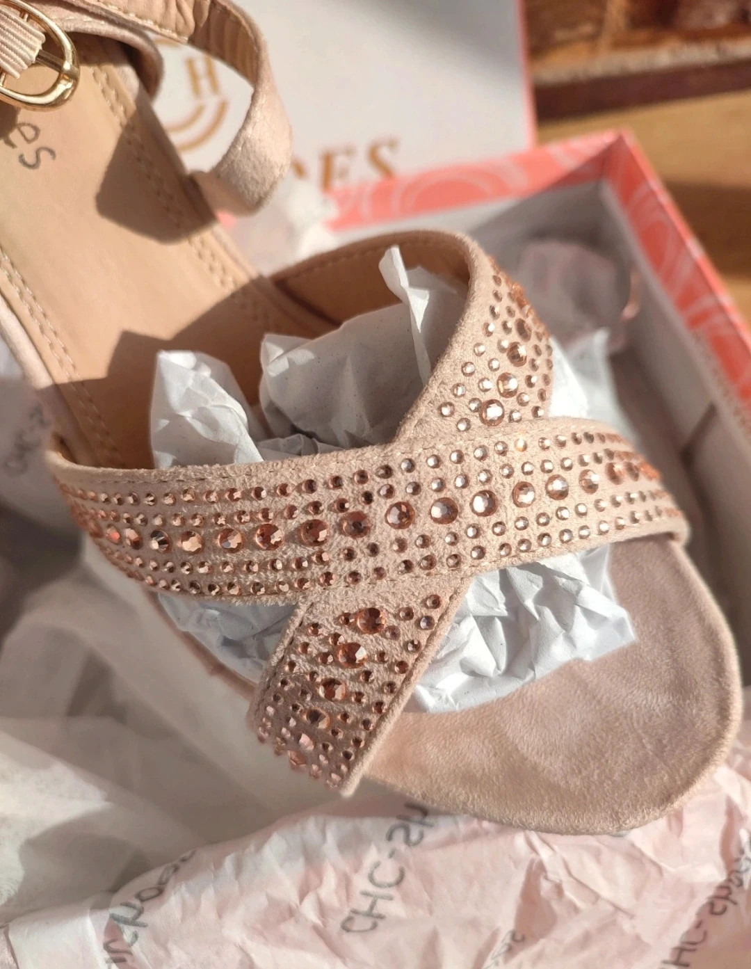 Sandalias de tacón beige con pedrería – NUEVAS a estrenar – Talla 38 – CHC-Shoes – taille 38 3