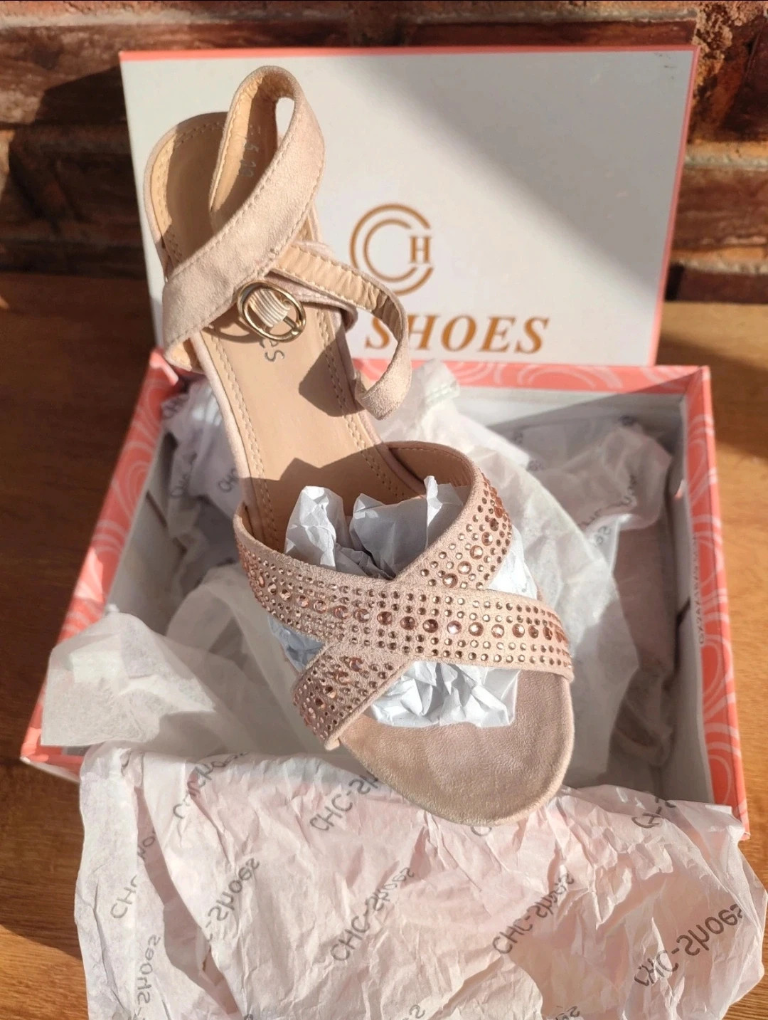 Sandalias de tacón beige con pedrería – NUEVAS a estrenar – Talla 38 – CHC-Shoes – taille 38 2