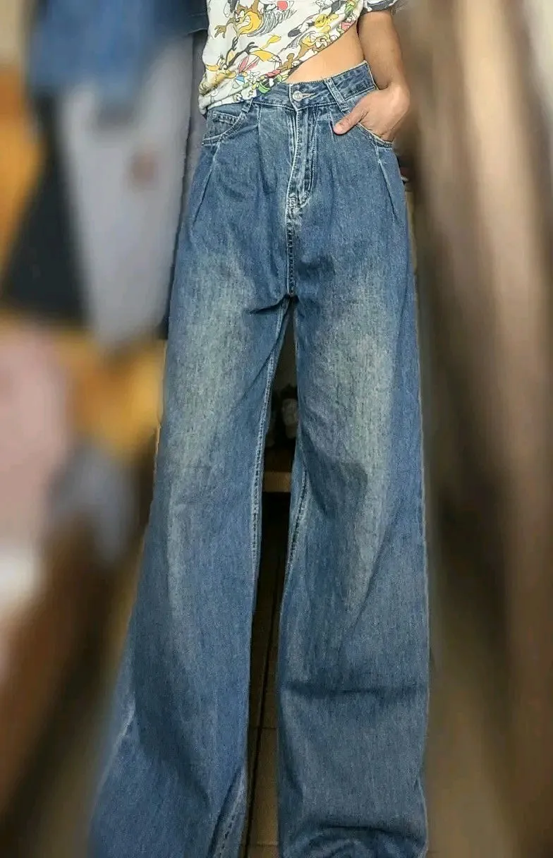 Jean bleu taille haute jambes larges