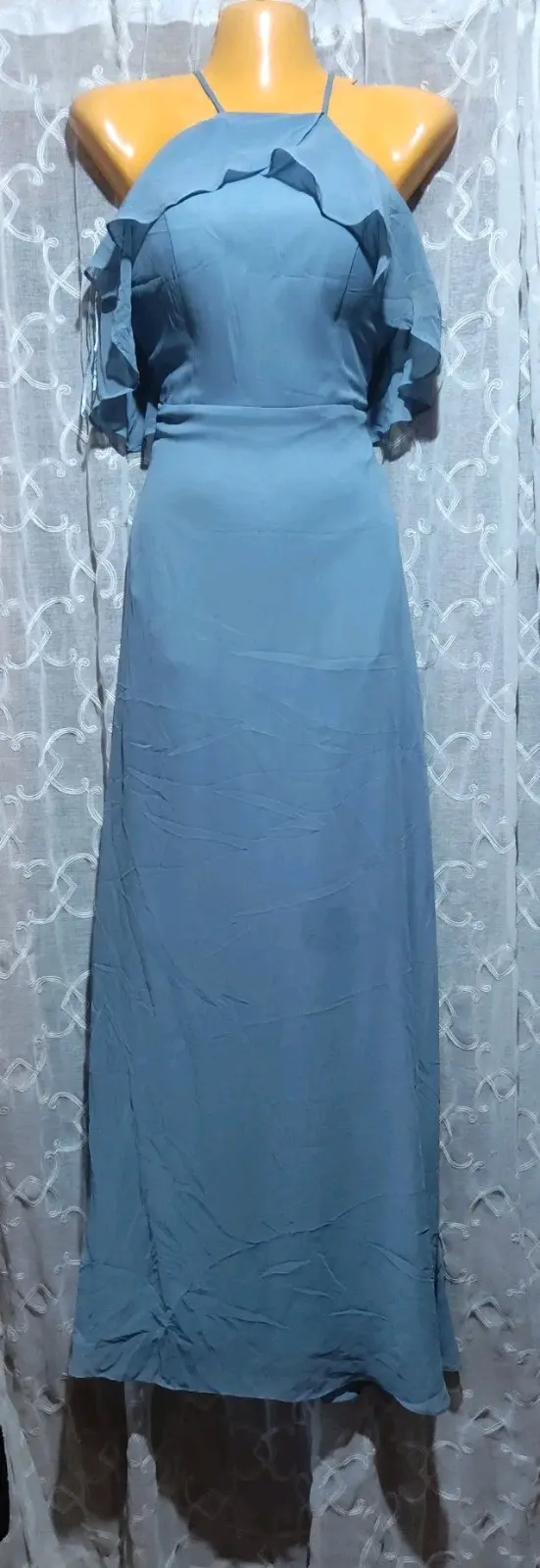 Robe longue bleu ciel volantée 3