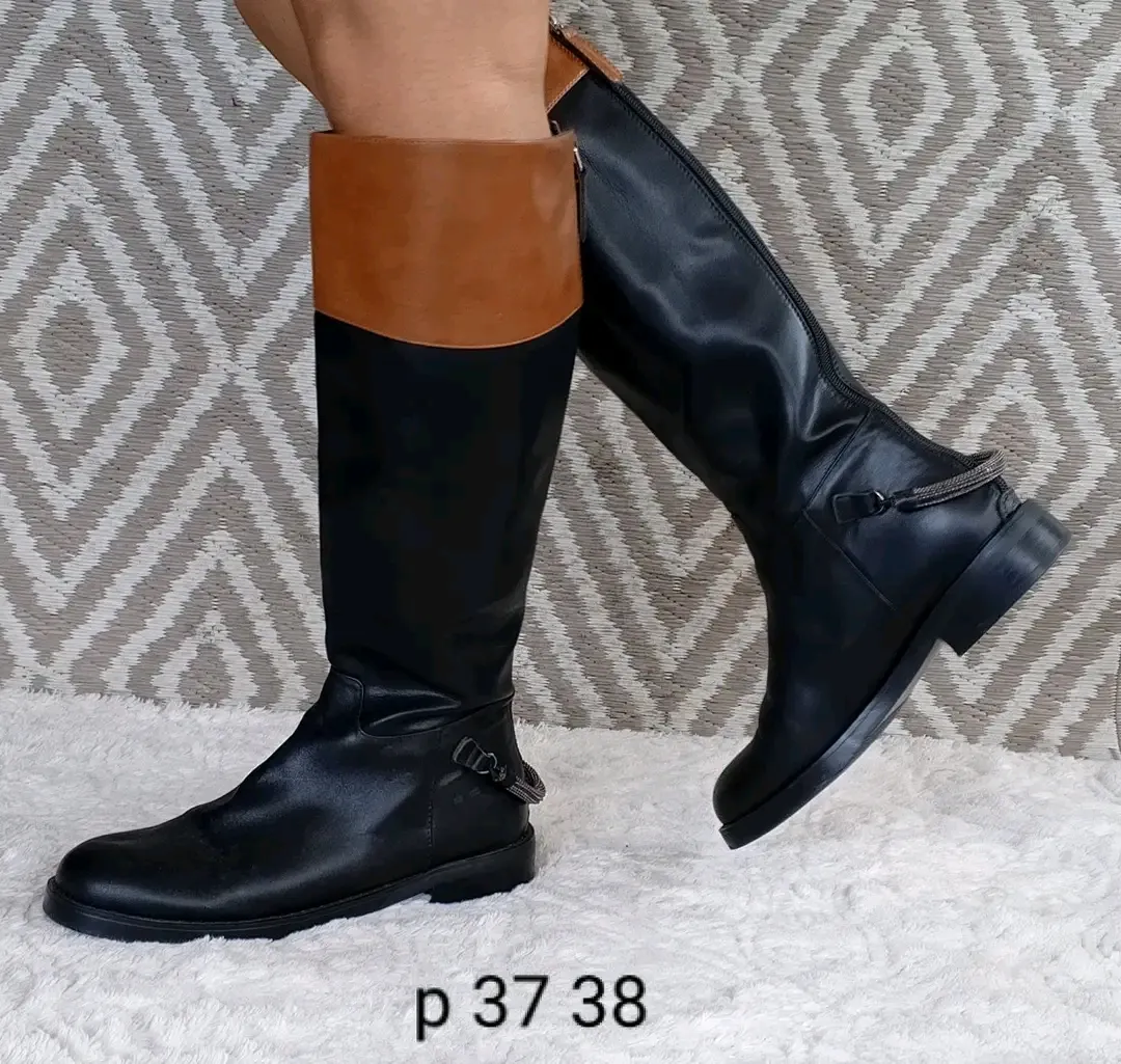 Bottes équitation cuir noir cognac P37 3