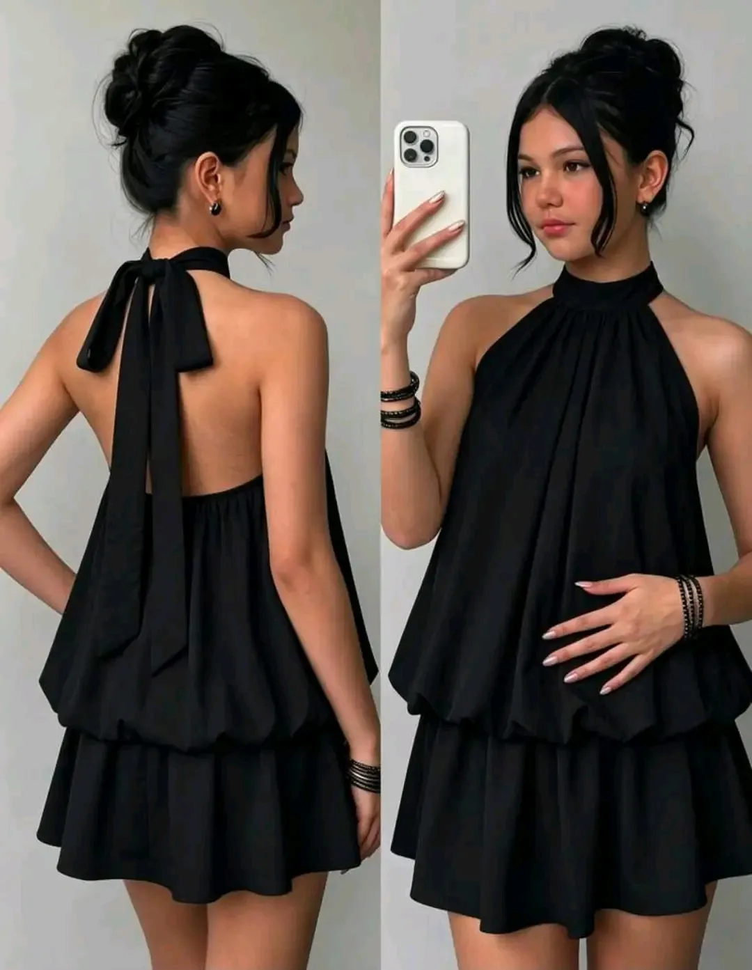 Robe noire halter fluide courte 3