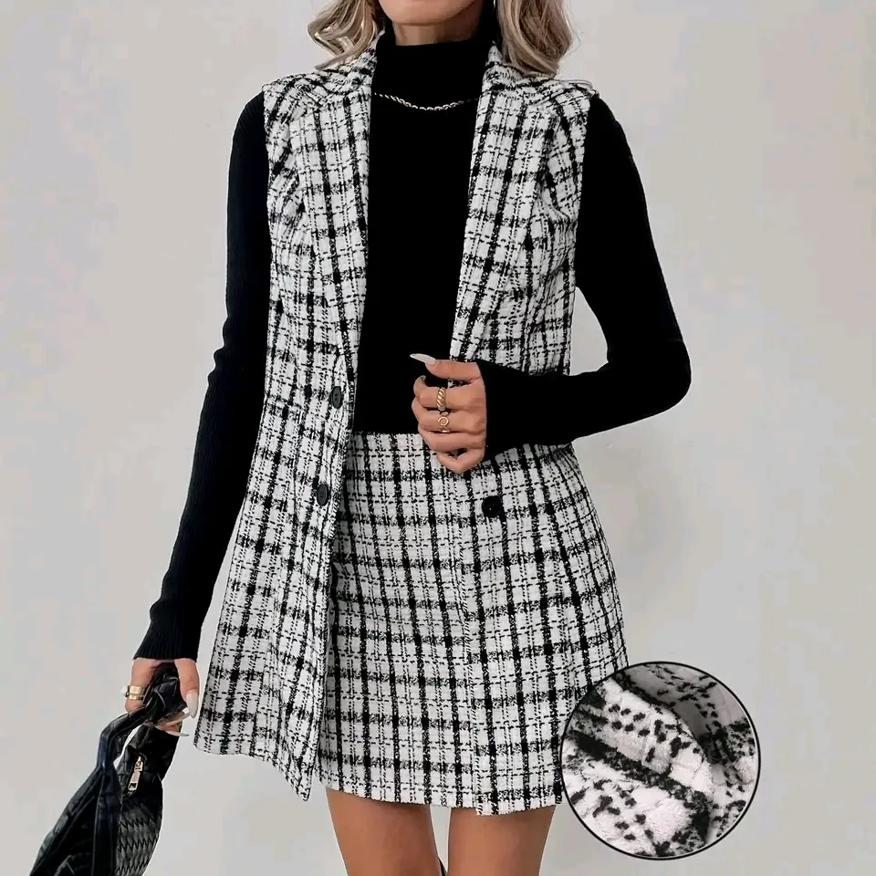 Robe carreaux noir blanc sans manches 2