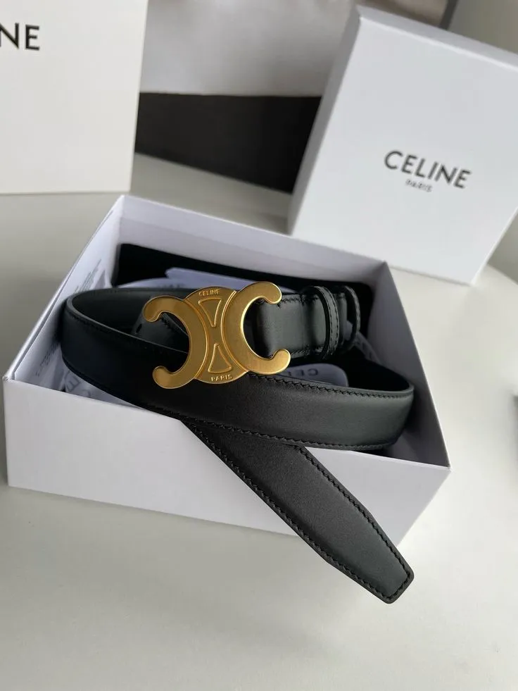 Ceinture Celine noire boucle dorée 2