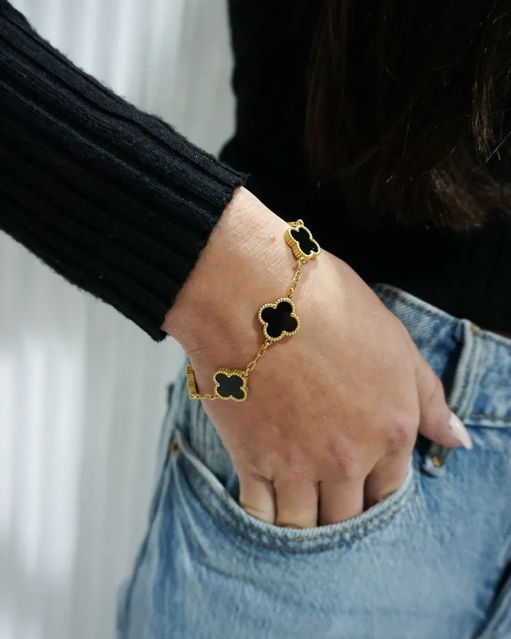 Bracelet trèfle or noir chaîne