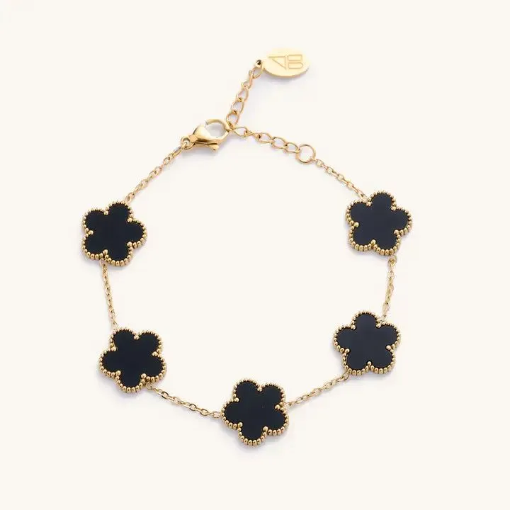 Bracelet trèfle or noir chaîne 3