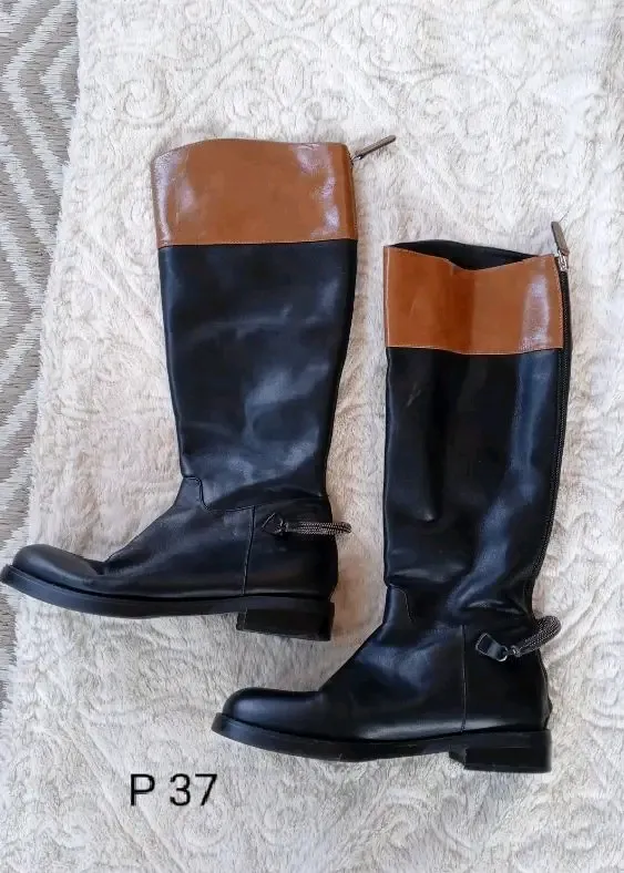 Bottes équitation cuir noir cognac P37