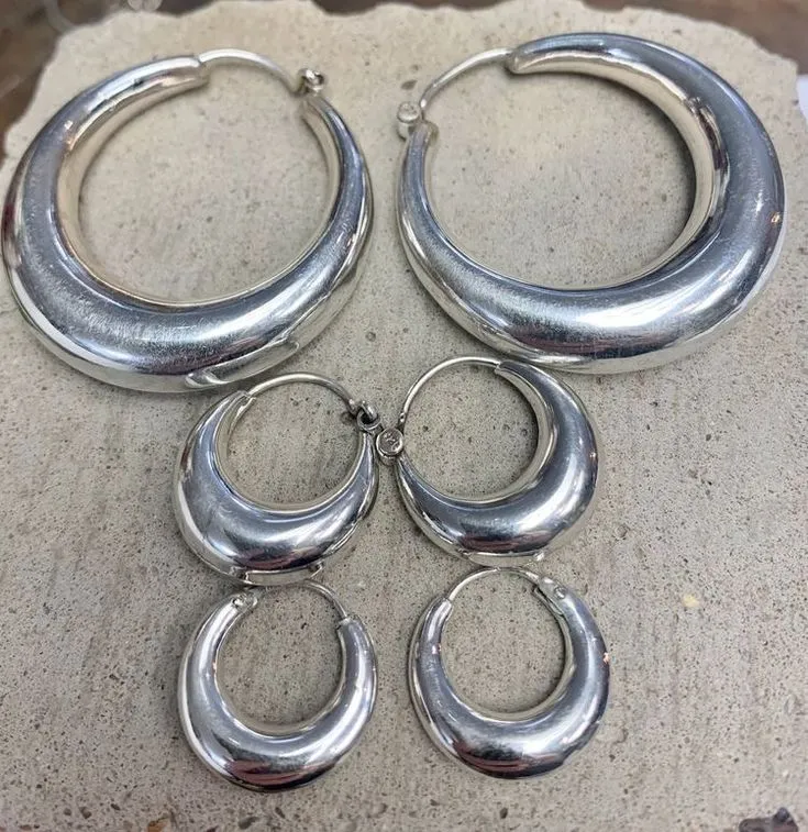 Créoles argentées massives lot 3 paires