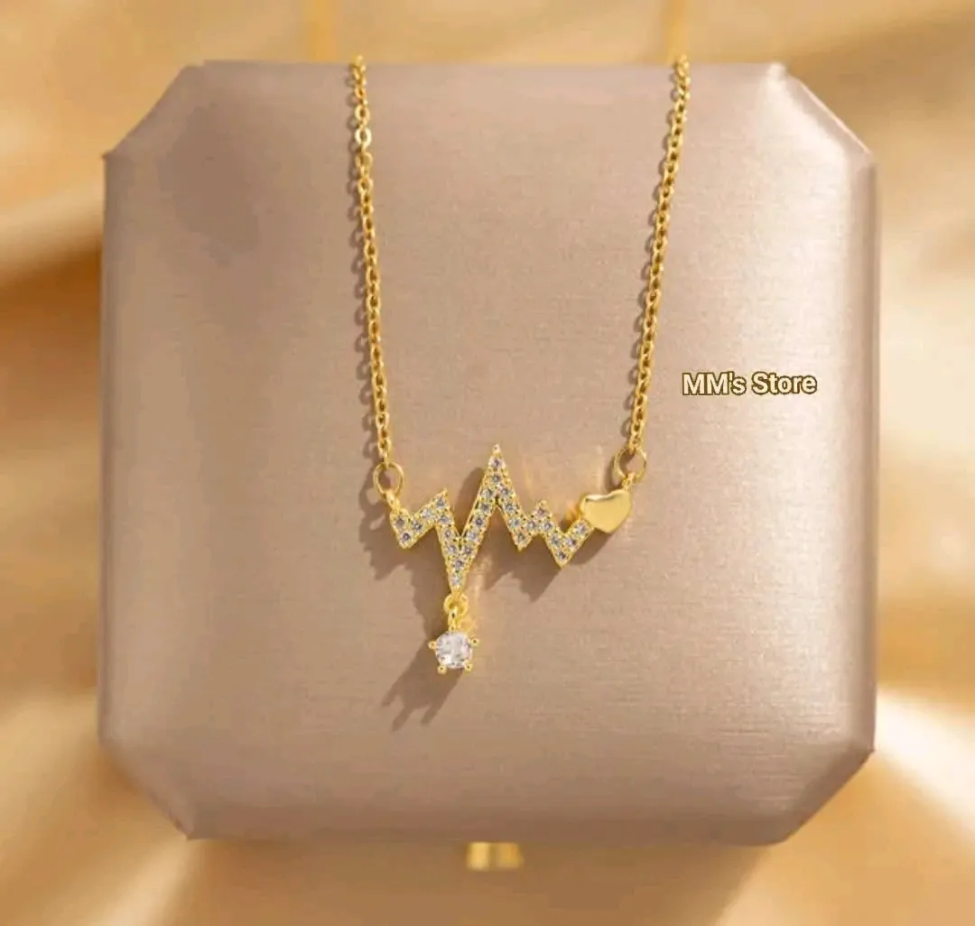 Collier pendentif cœur battement doré strass 2