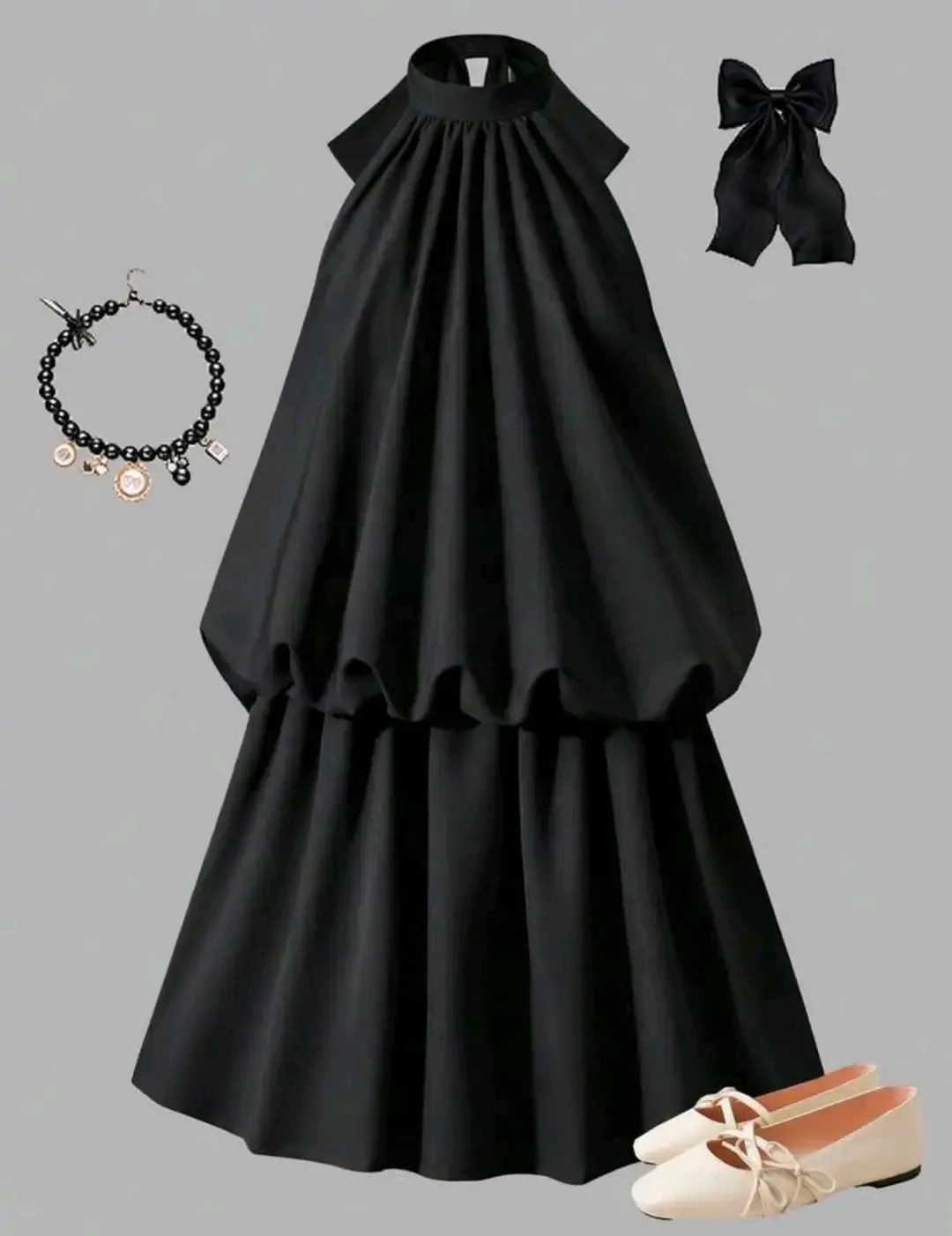 Robe noire halter fluide courte 2