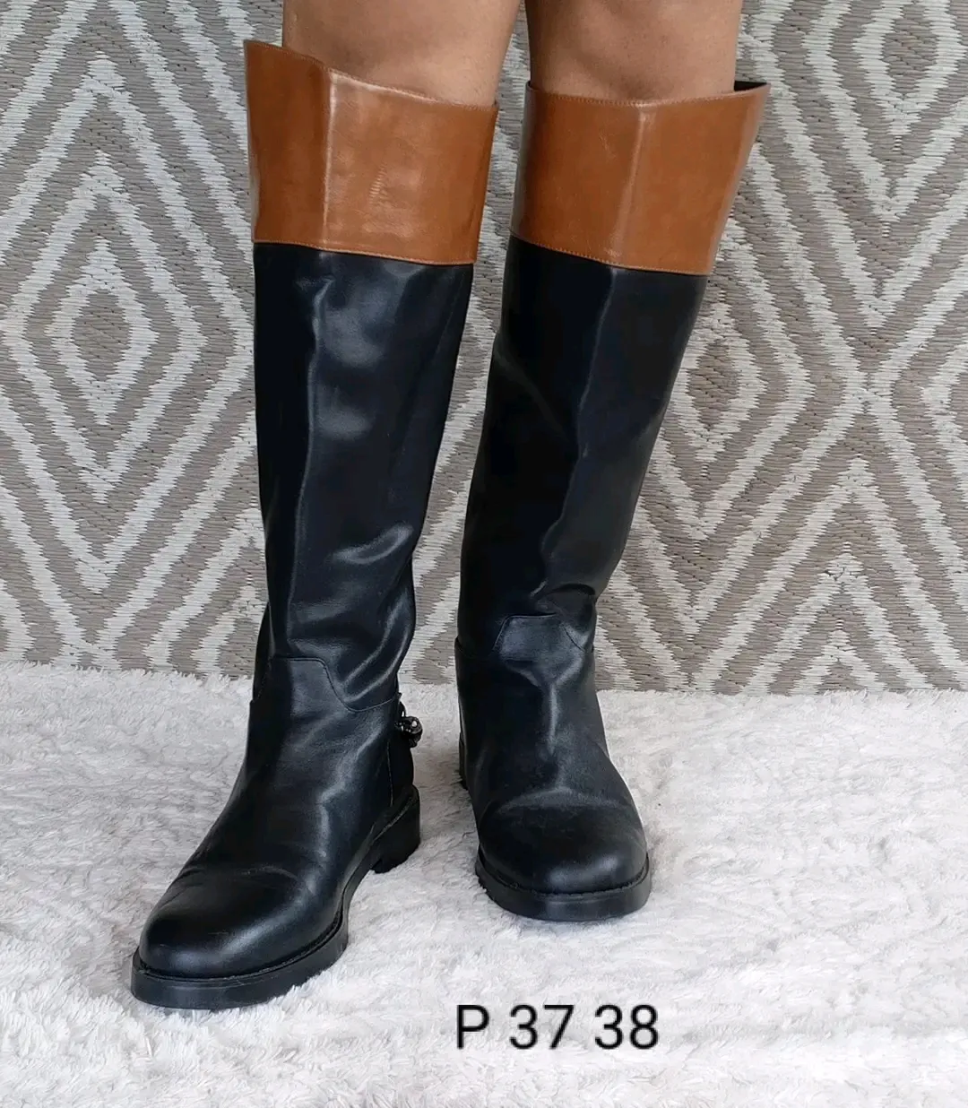 Bottes équitation cuir noir cognac P37 2