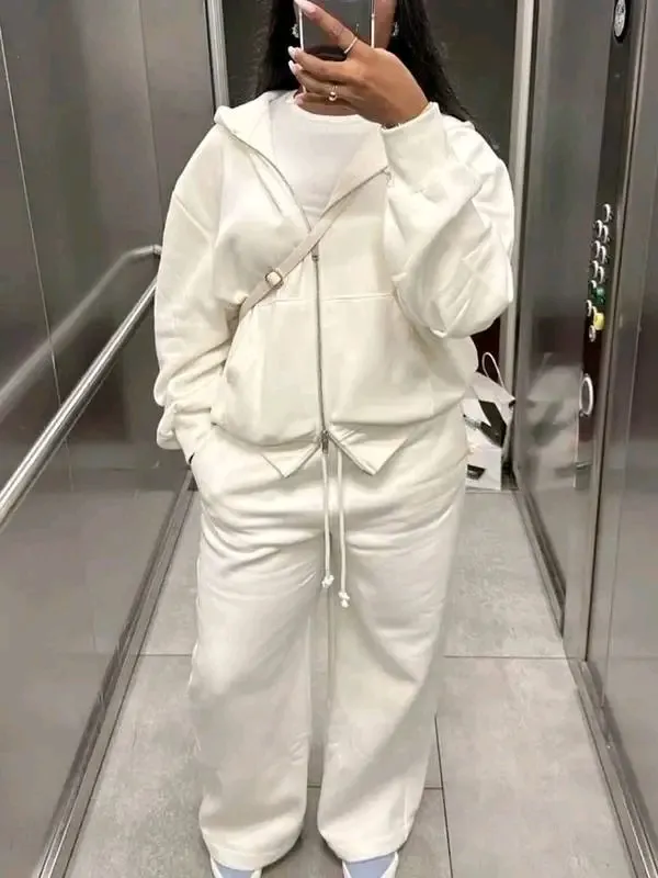 Jogging blanc à capuche femme