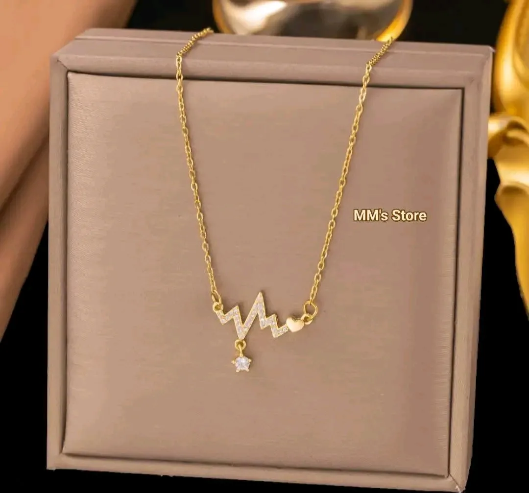 Collier pendentif cœur battement doré strass 3