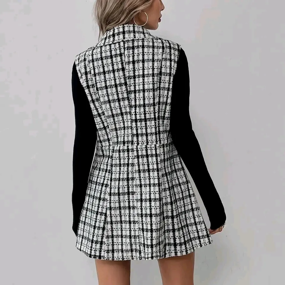 Robe carreaux noir blanc sans manches