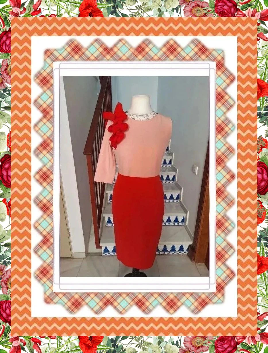 Elegante vestido de fiesta rosa y rojo – taille M / 38 / 10