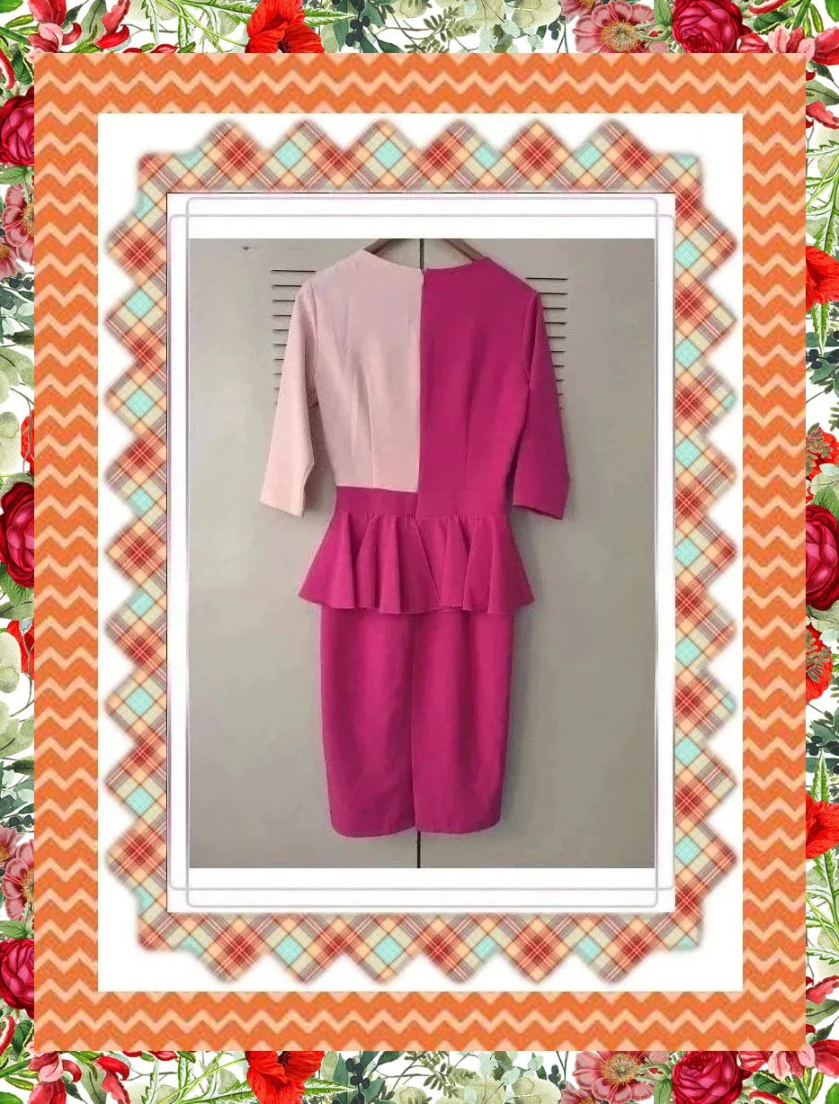 Vestido fucsia y rosa palo con falda peplum – taille M / 38 / 10 2