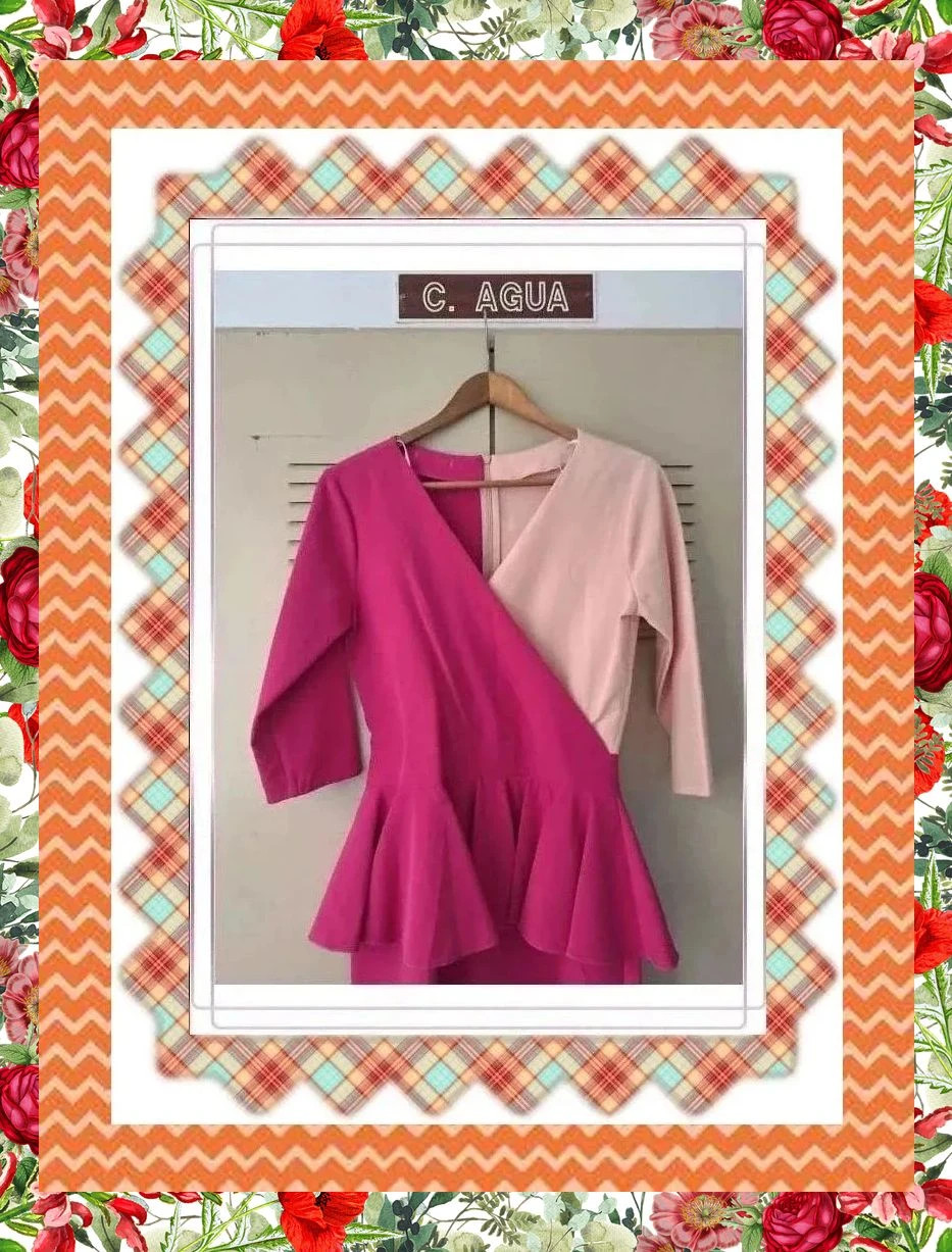 Vestido fucsia y rosa palo con falda peplum – taille M / 38 / 10 4