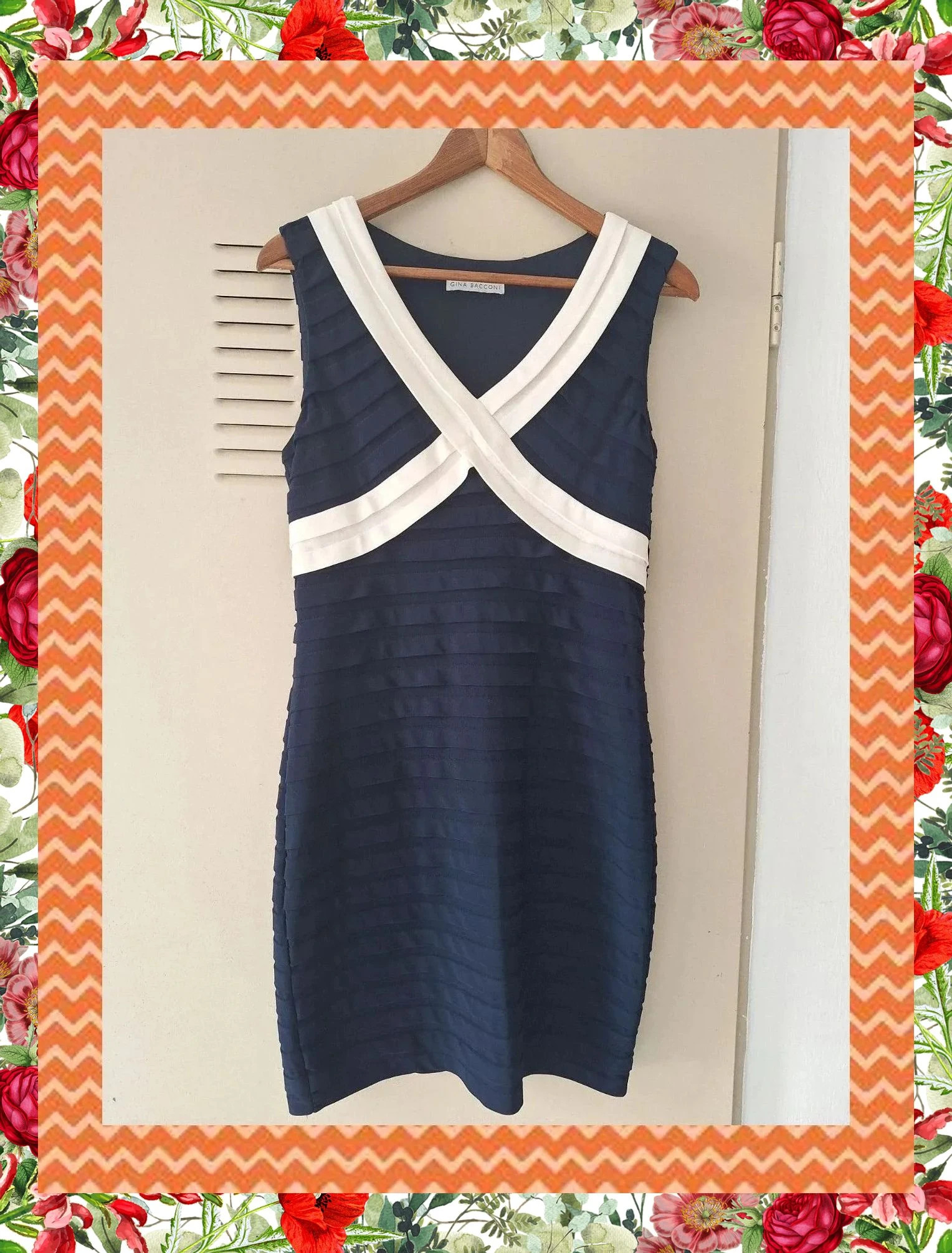 Vestido Gina Bacconi Azul Marino y Blanco