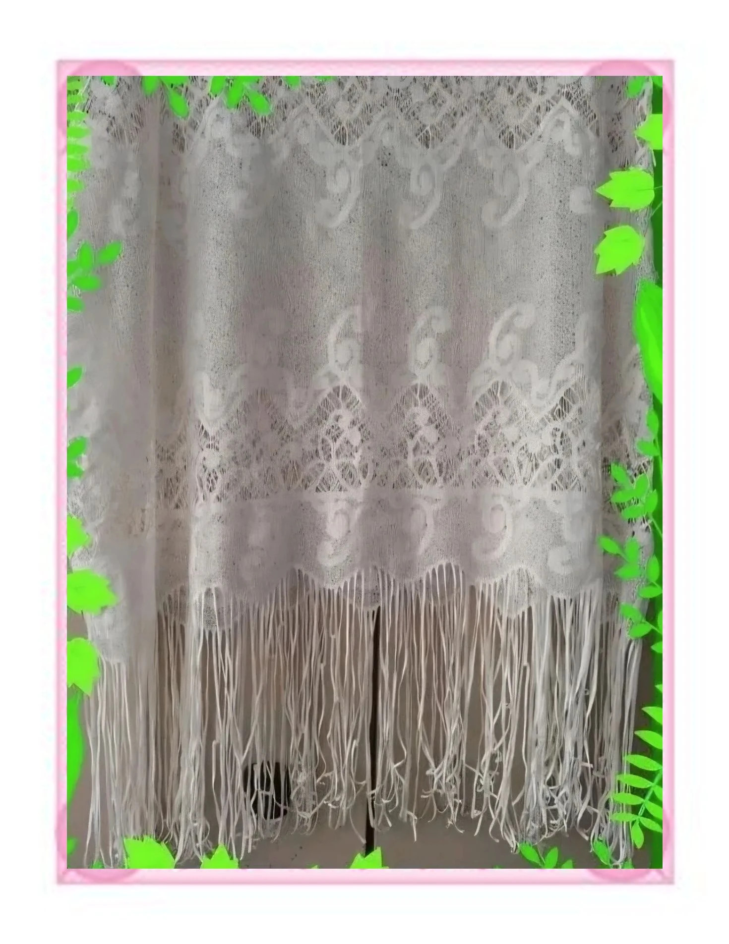 Caftan de verano o poncho blanco de encaje con flecos – Blanco – taille Taille unique 3