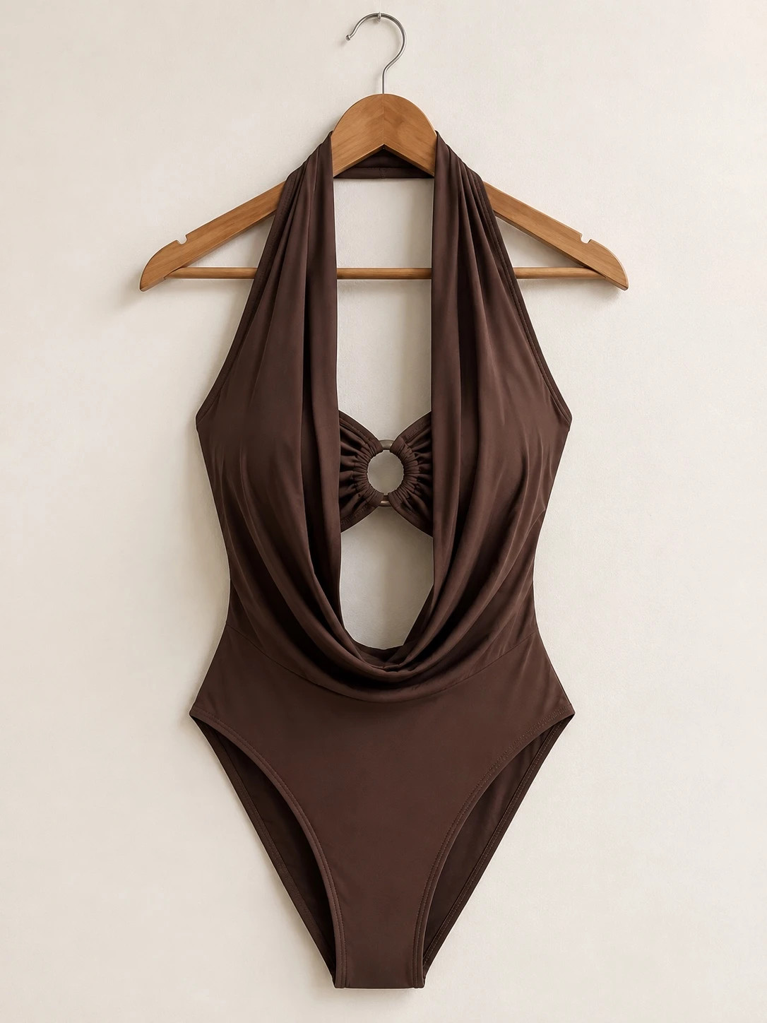 Maillot de bain 1 pièce marron chocolat – Décolleté plongeant – Taille XL – velina – taille XL / 42 / 14 2