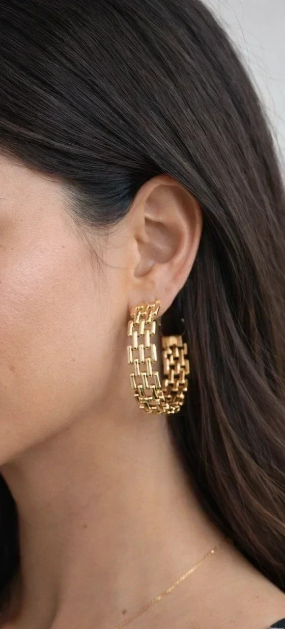 Pendientes aro dorados geométricos Bijou Brigitte sin usar 💛 – Bijou Brigitte 2