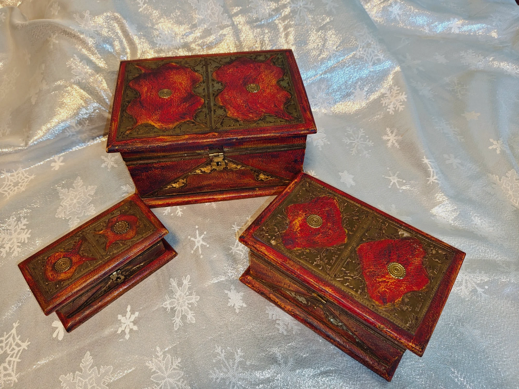 Lot de 3 boîtes en bois décorées